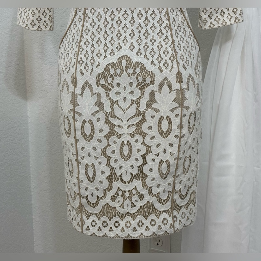 NEW Antonio Melani Bettye Ivory Beachwood Lace 3/4 Sleeve Sheath Dress Size 2 - Picture 4 of 11